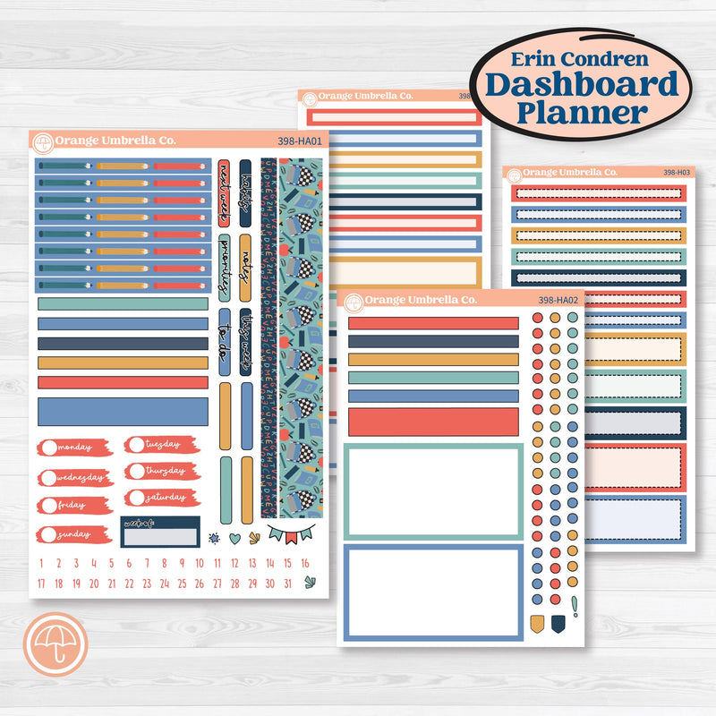 Back to School Kit | Erin Condren Weekly Dashboard Planner Kit Stickers | First Day Back | KIT-398-HA