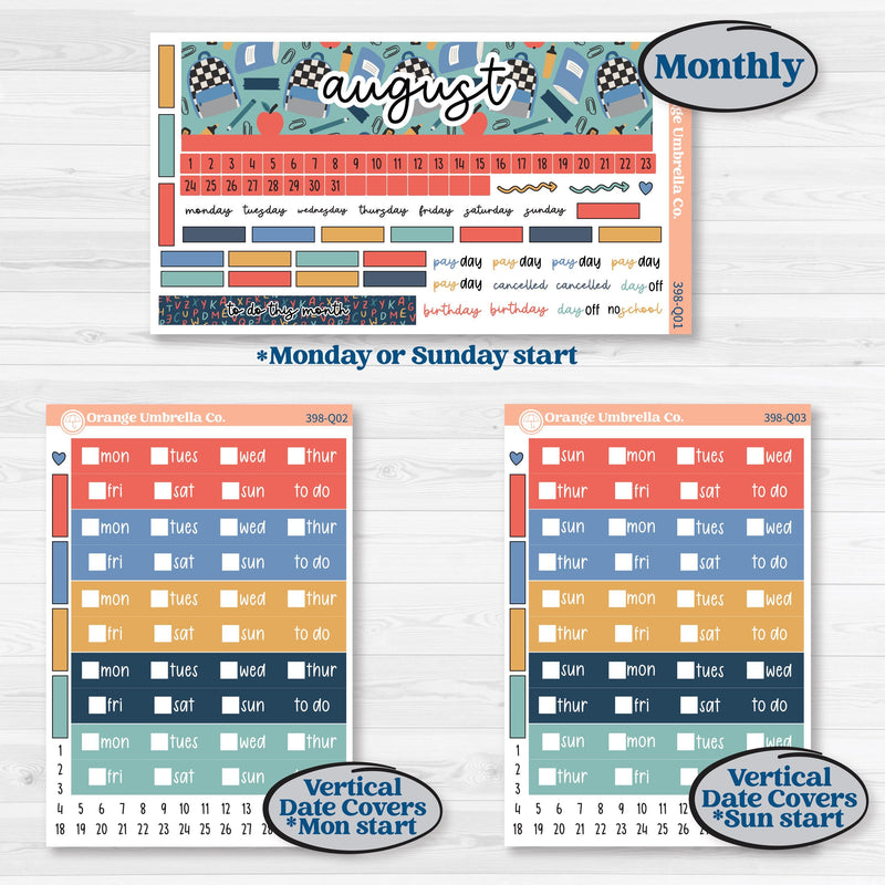 Back to School Kit | Laurel Denise Standard Vertical & Horizontal Planner Kit Stickers | First Day Back | KIT-398-Q