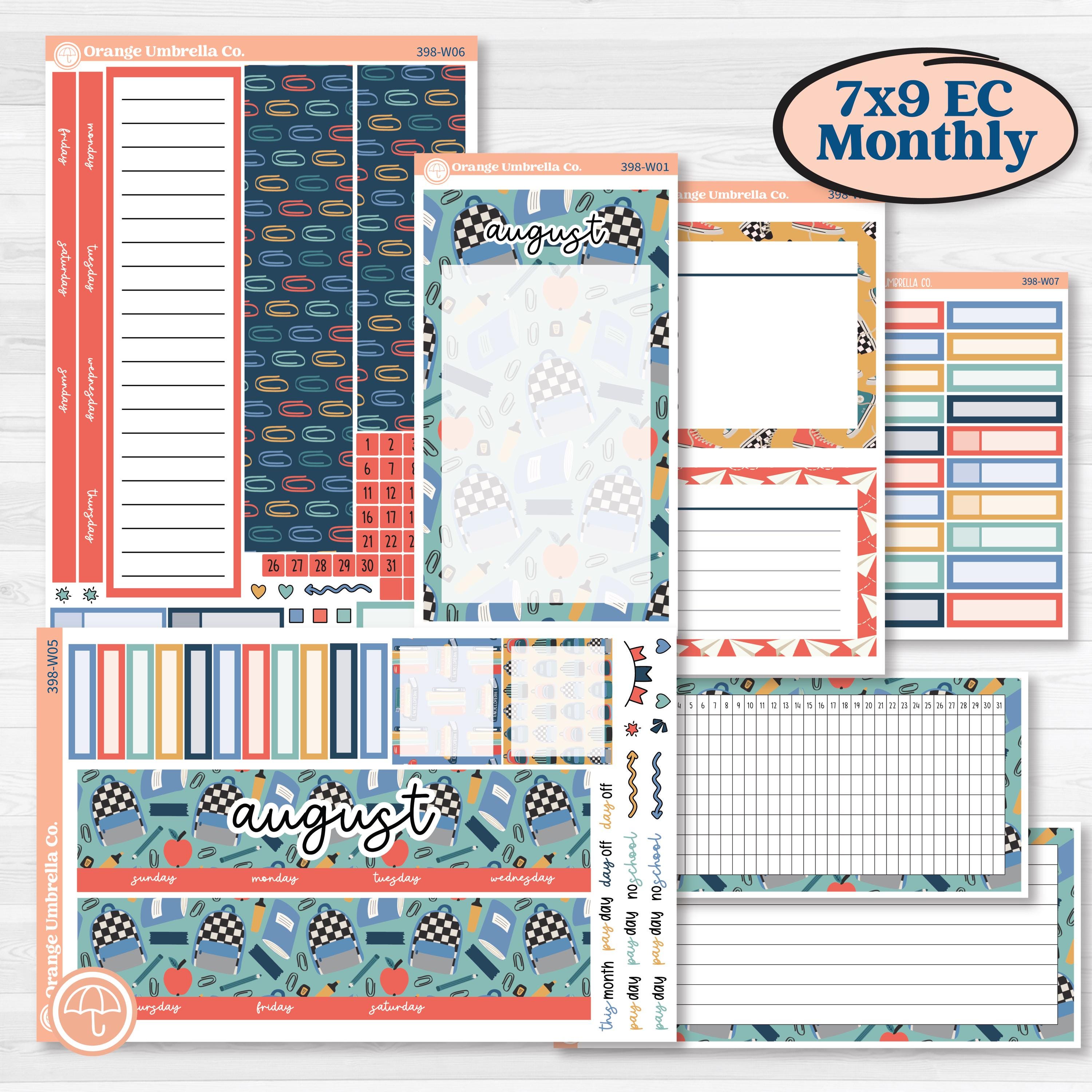 Back to School Kit | 7x9 Erin Condren Life Planner Monthly & Dashboard Sticker Kit | 2024-2025 Planners | First Day Back | KIT-398-W