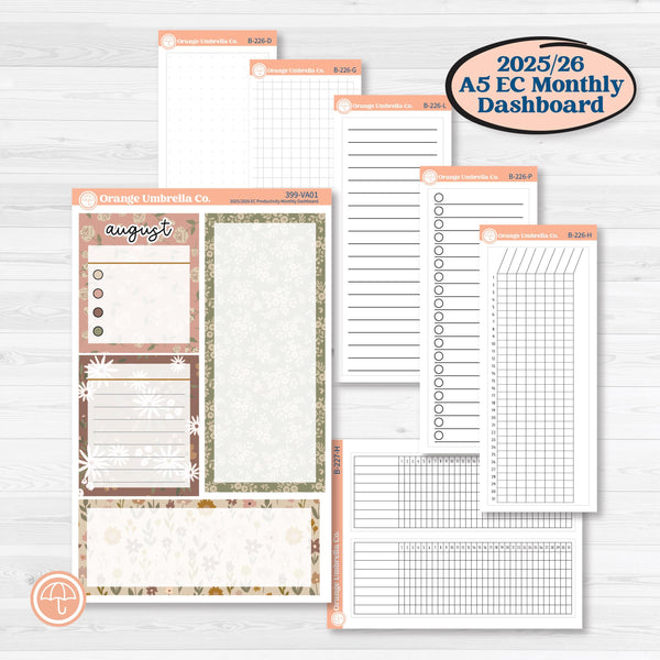 Summer or Fall Floral Kit | A5 Erin Condren Monthly Dashboard Sticker Kit | 2025-2026 Planners | Eloise | KIT-399-VA