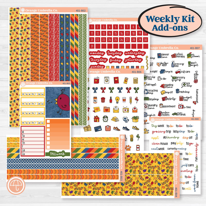 Summer or Autumn Bird Kit | Weekly Add-On Planner Kit Stickers | Whimsical Birds | KIT-401-B