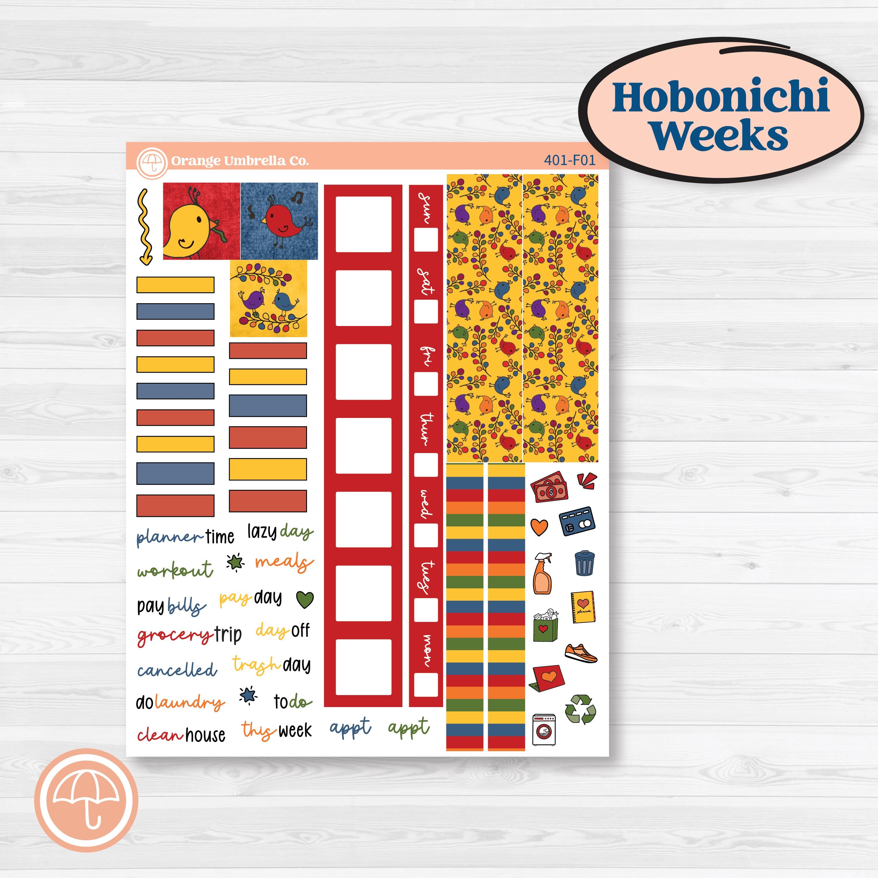 Summer or Autumn Bird Kit | Hobonichi Weeks Weekly Planner Kit Stickers | Whimsical Birds | KIT-401-F