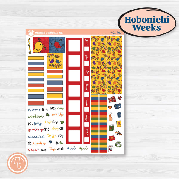 Summer or Autumn Bird Kit | Hobonichi Weeks Weekly Planner Kit Stickers | Whimsical Birds | KIT-401-F