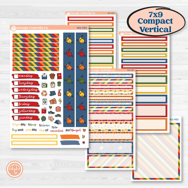 Summer or Autumn Bird Kit | 7x9 Compact Vertical Planner Kit Stickers | Whimsical Birds | KIT-401-H