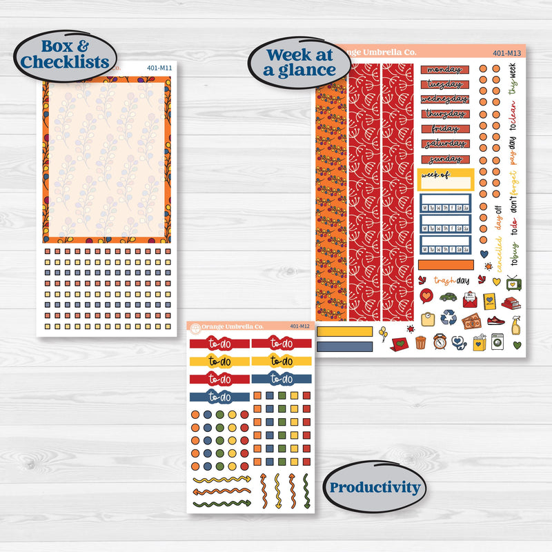 Summer or Autumn Bird Kit | 7x9 Erin Condren Daily Duo Planner Kit Stickers | Whimsical Birds | KIT-401-M