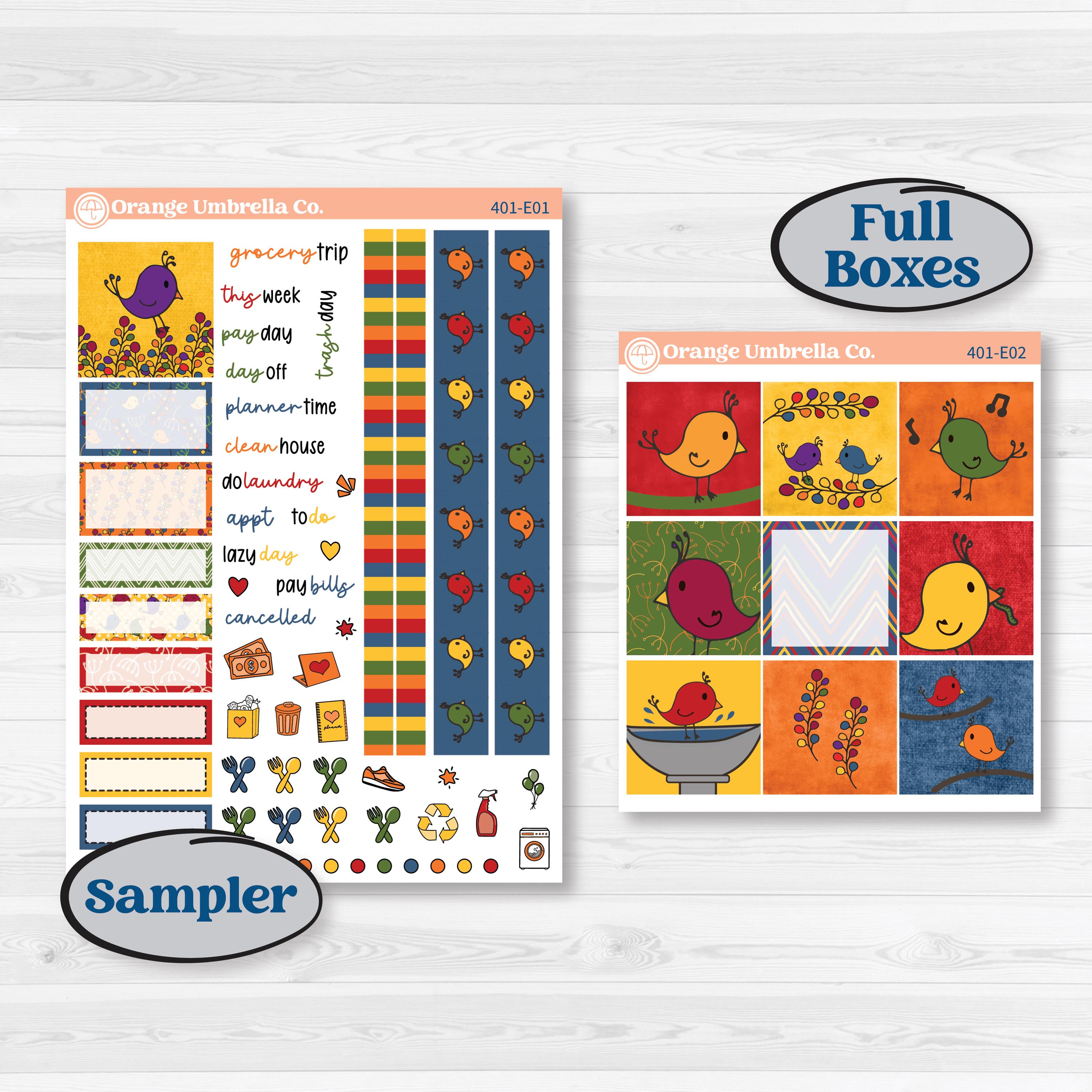 Summer or Autumn Bird Kit | Hobonichi Cousin Weekly & Daily Planner Kit Stickers | Whimsical Birds | KIT-401-E