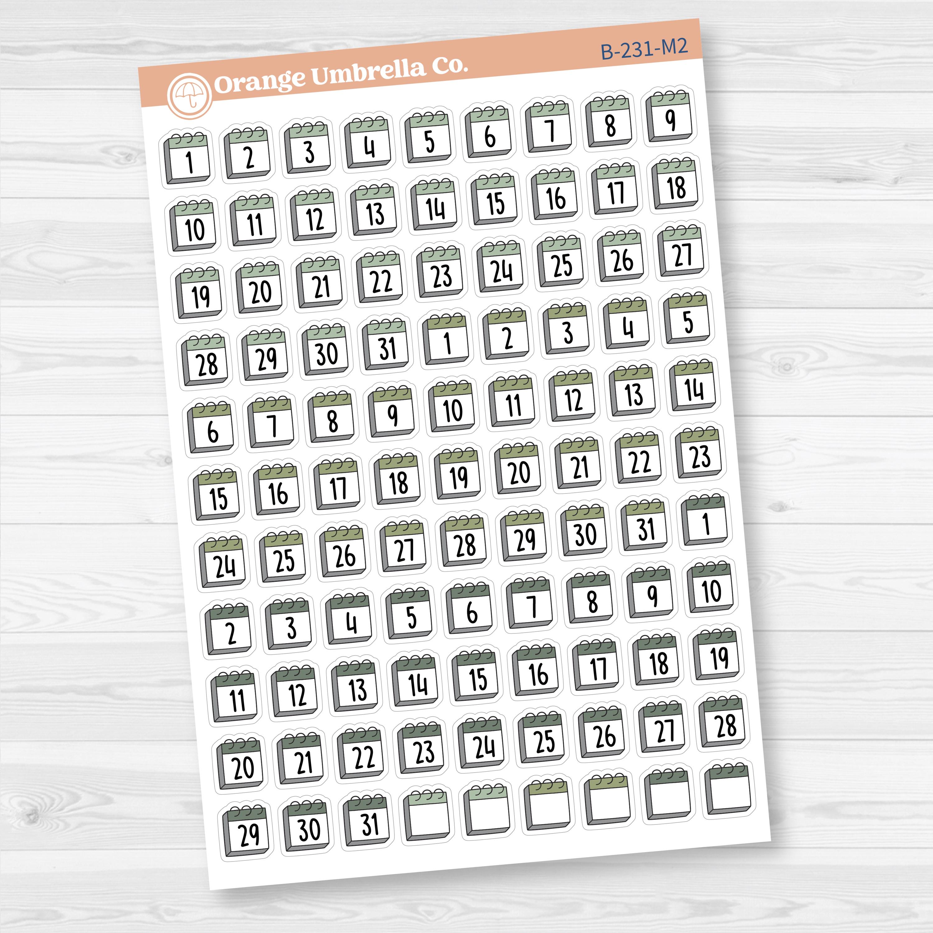 Calendar Date Dots | F17 Font Monthly Planner Stickers | B-231