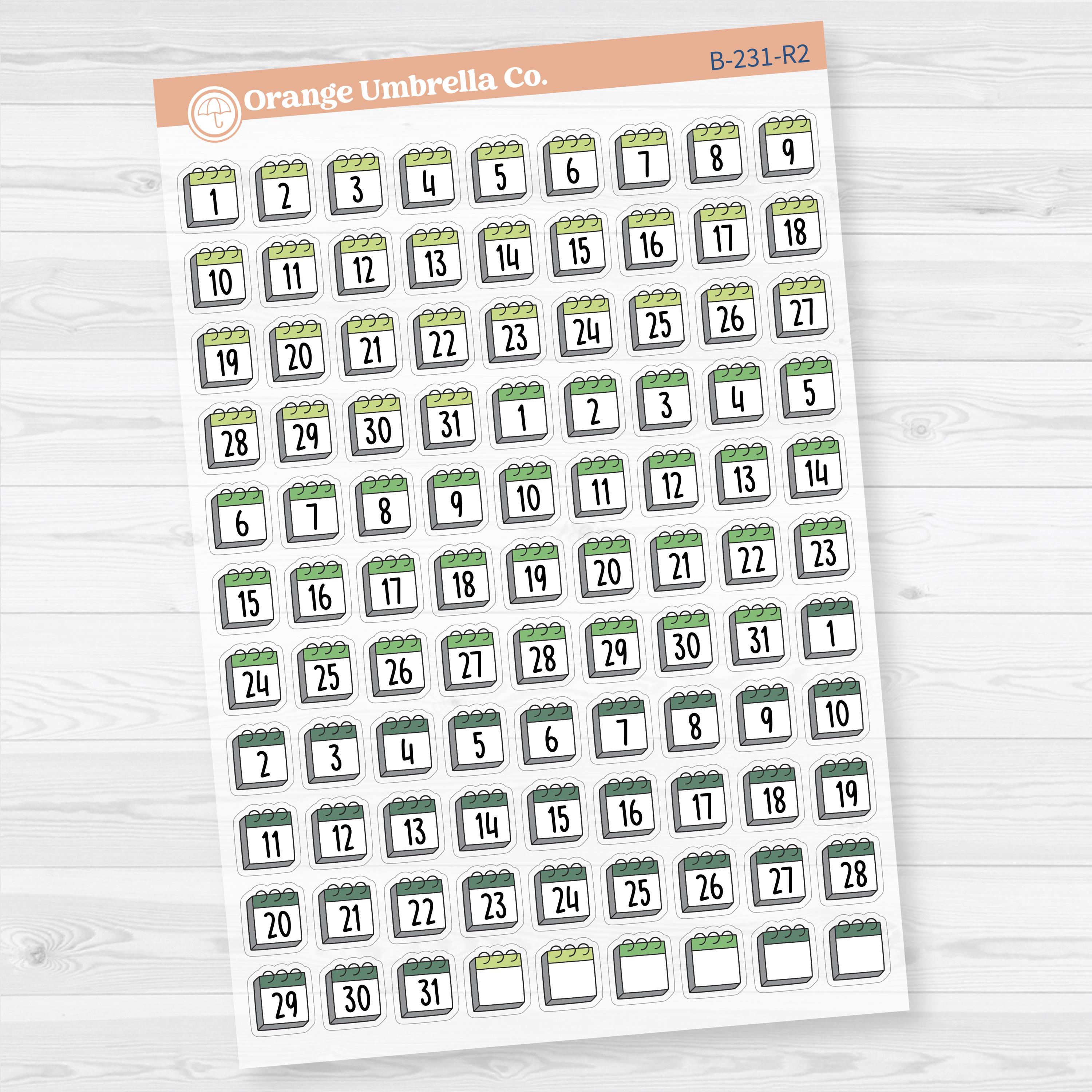 Calendar Date Dots | Font Monthly Planner Stickers | F17 Clear Matte | B-231-CM