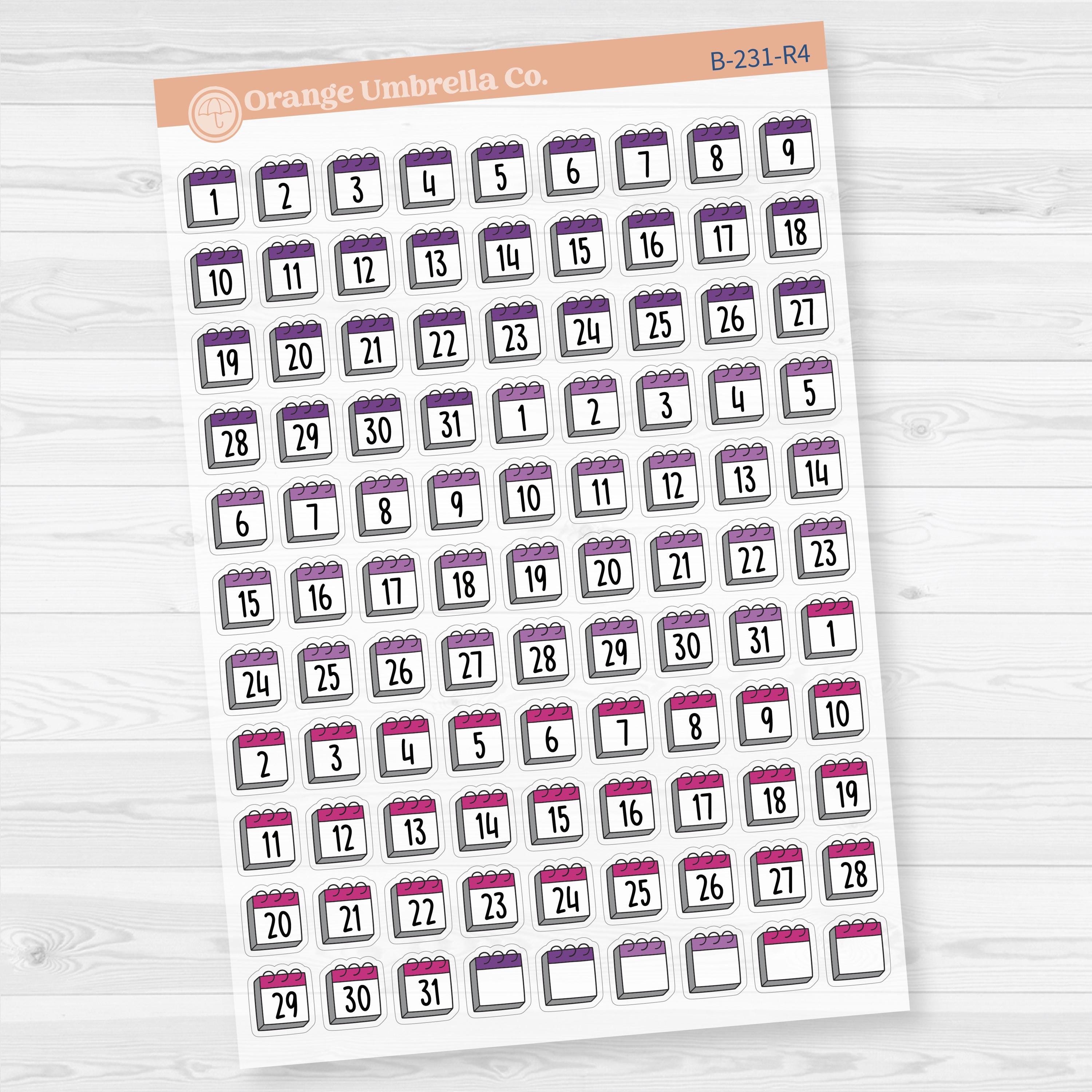 Calendar Date Dots | Font Monthly Planner Stickers | F17 Clear Matte | B-231-CM