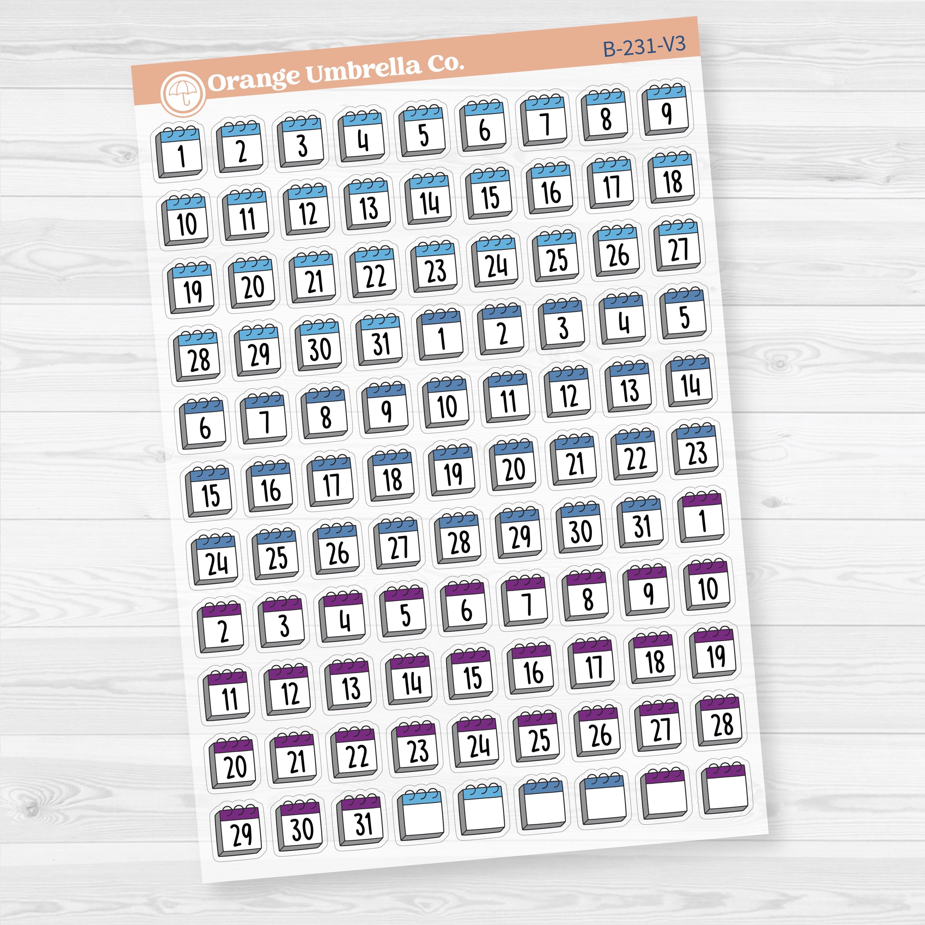 Calendar Date Dots | Font Monthly Planner Stickers | F17 Clear Matte | B-231-CM