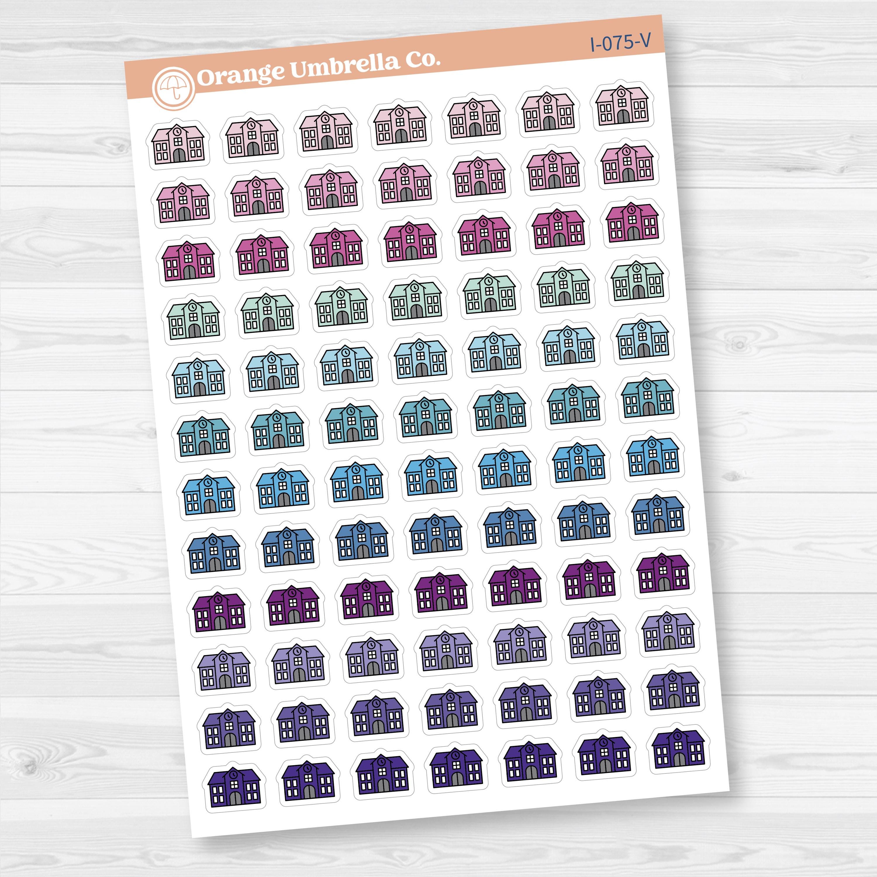 School Building Icon Stickers | Back to School Planner Stickers | I-075