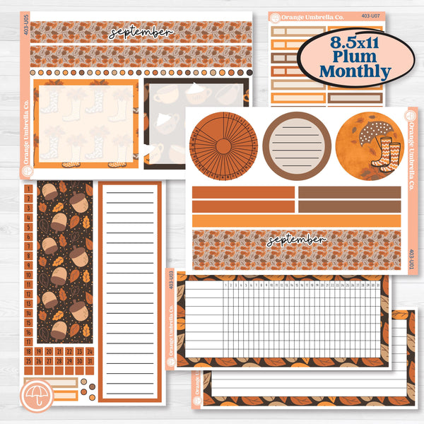 Fall Leaves Autumn Kit | 8.5x11 Plum Monthly & Dashboard Planner Kit Stickers | All Fall Down | KIT-403-U