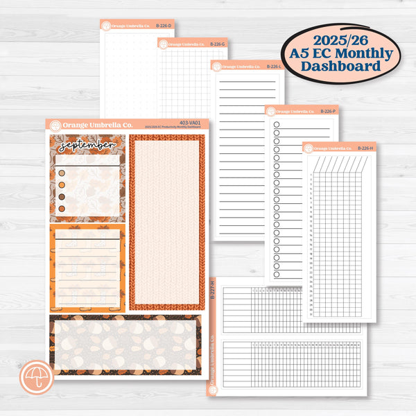Fall Leaves Autumn Kit | A5 Erin Condren Monthly Dashboard Sticker Kit | 2025-2026 Planners | All Fall Down | KIT-403-VA