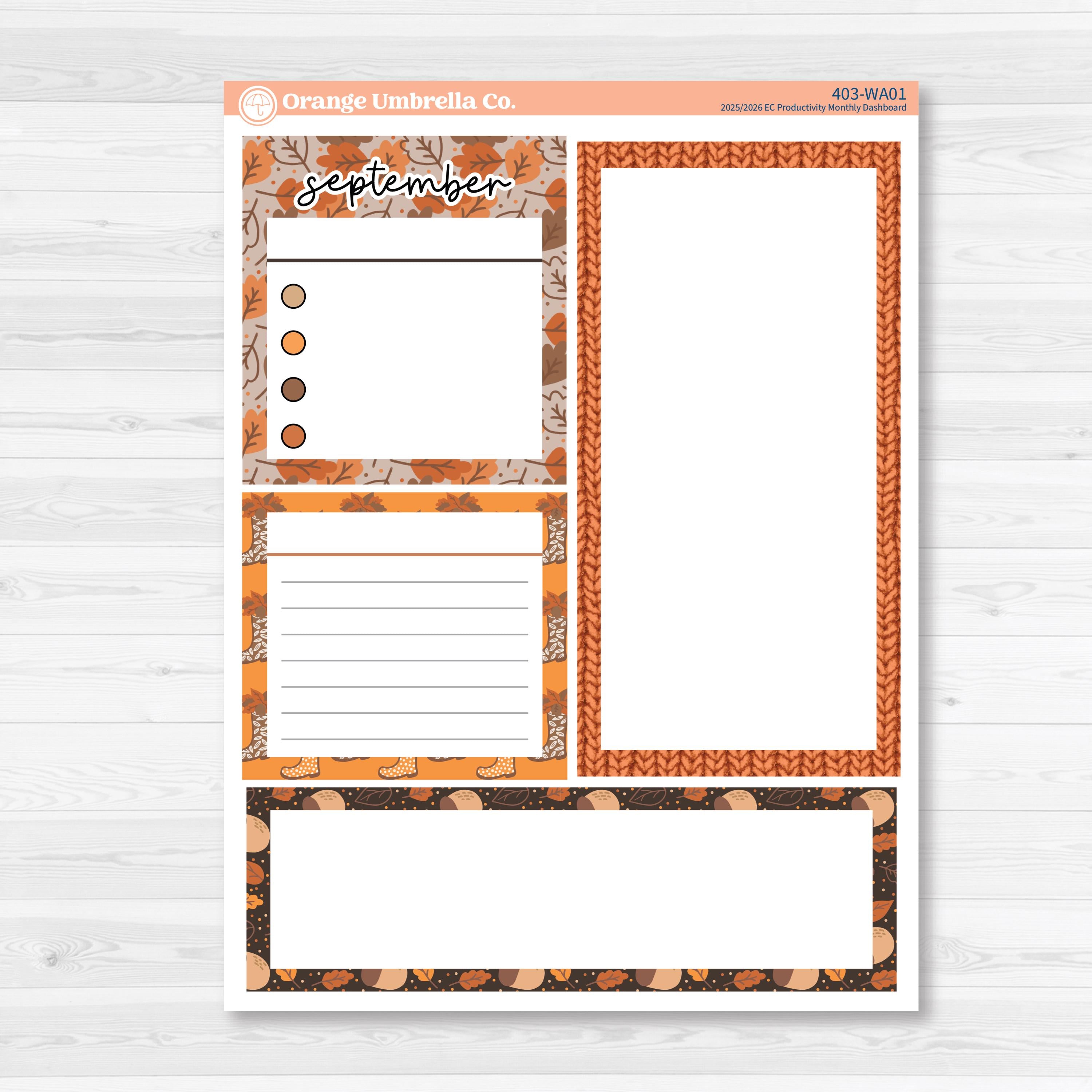 Fall Leaves Autumn Kit | 7x9 Erin Condren Life Planner Monthly Dashboard Sticker Kit | 2025-2026 Planners | All Fall Down | KIT-403-WA
