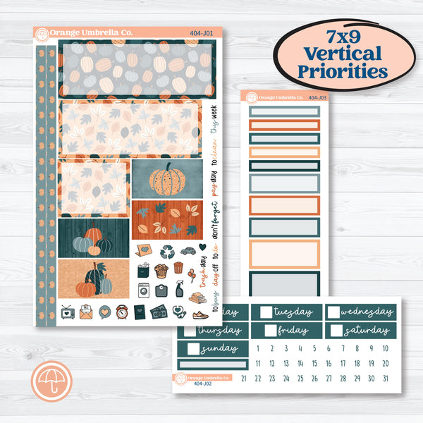 Bold Pumpkin Planner Kit | Plum Vertical Priorities 7x9 Planner Kit Stickers | Perfect Pumpkin | KIT-404-J