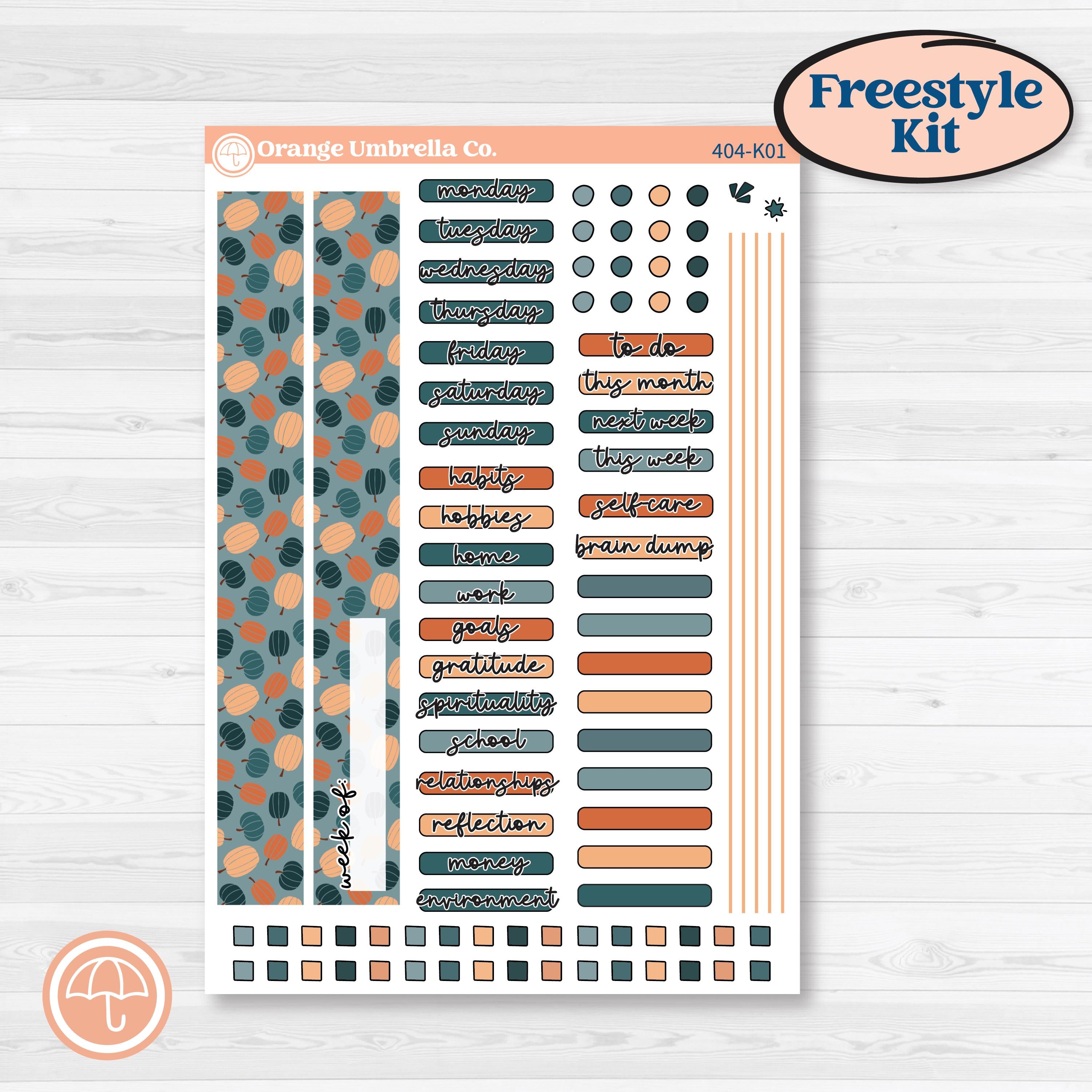 Bold Pumpkin Planner Kit | Freestyle Kit Any Planner Kit Stickers | Perfect Pumpkin | KIT-404-K