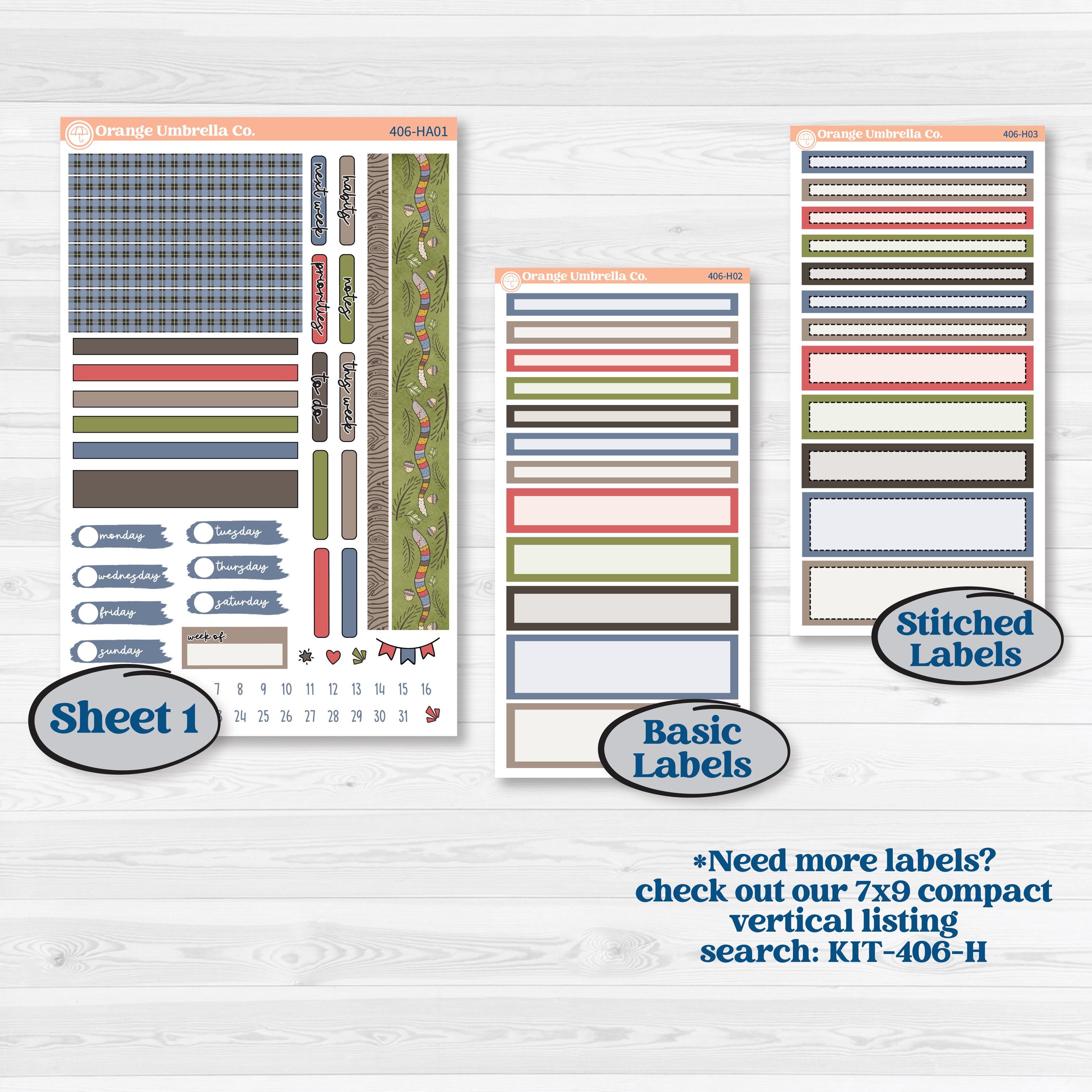 Wilderness Fall Stickers | Erin Condren Weekly Dashboard Planner Kit Stickers | Lumberjack | KIT-406-HA