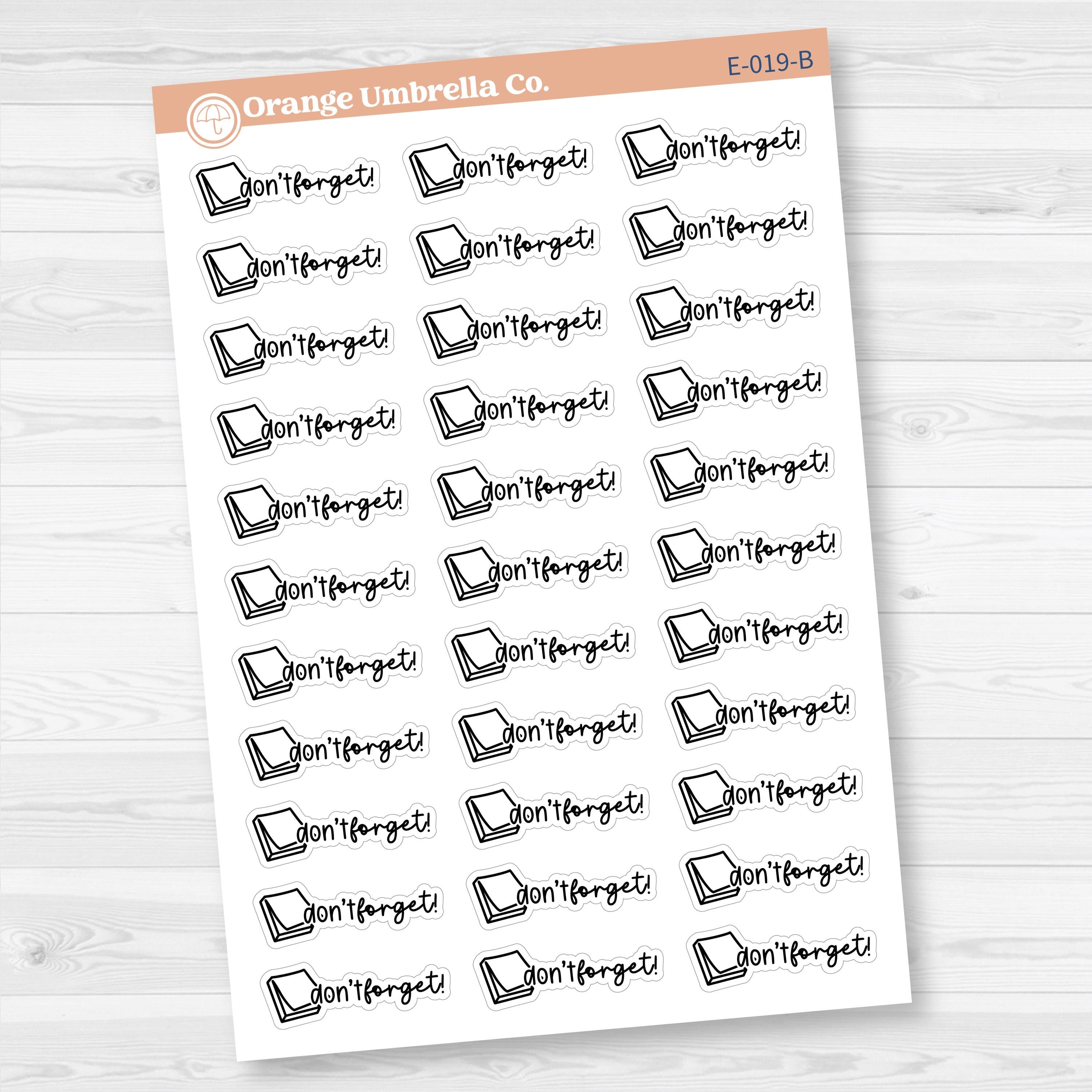 Don’t Forget Event Stickers | Sticky Note Icon Script Labels | F17 | E-019