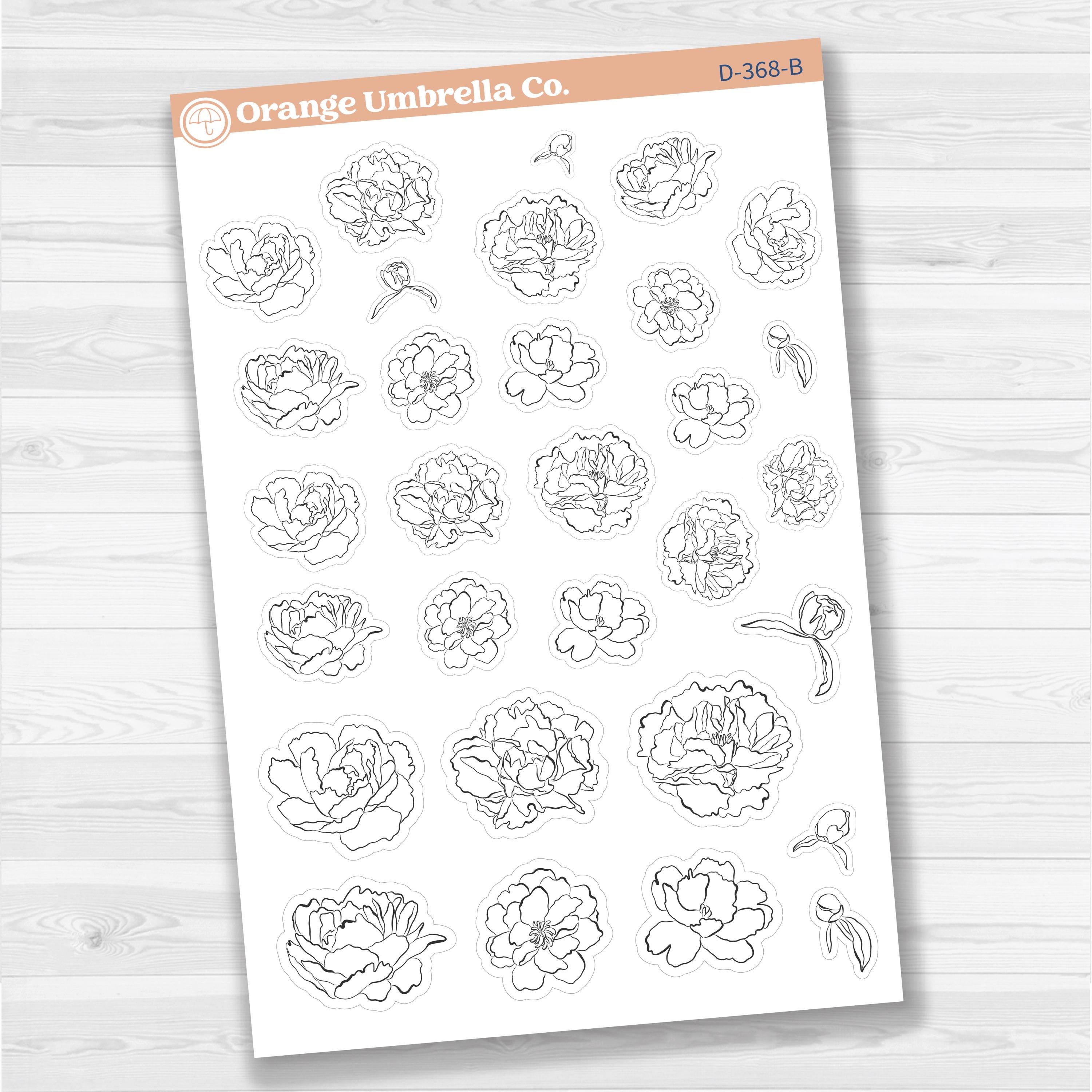Peony Floral Deco Stickers | Decorative Planner Stickers | D-368