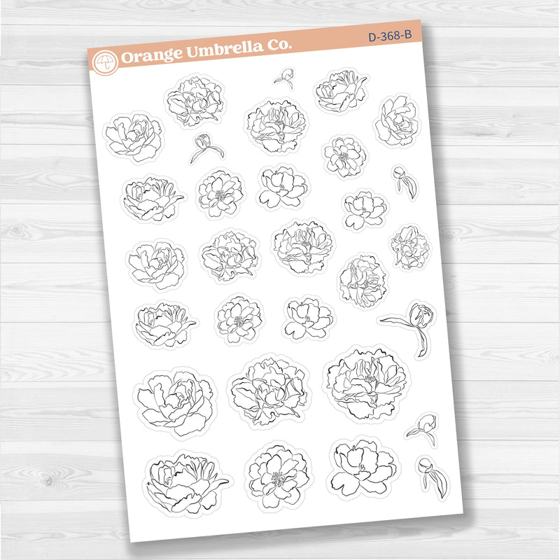 Peony Floral Deco Stickers | Decorative Planner Stickers | D-368