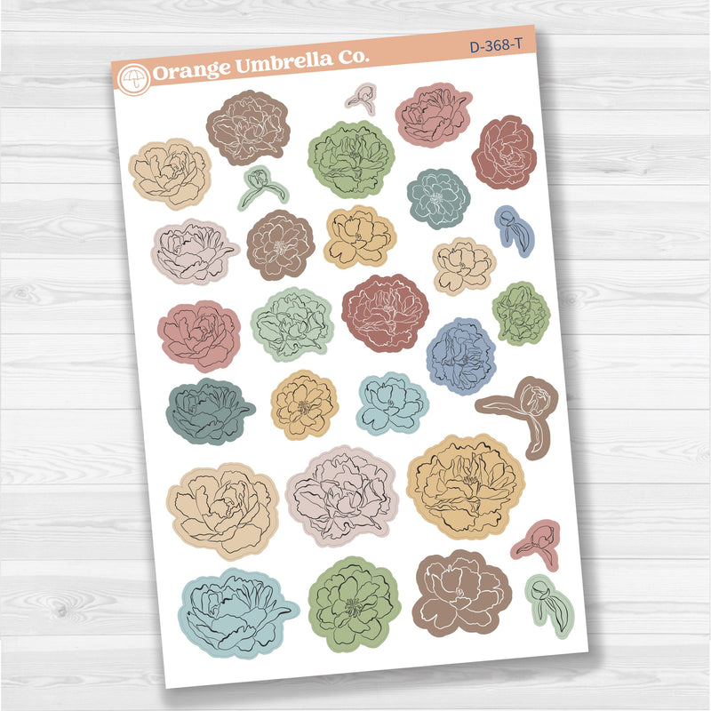 Peony Floral Deco Stickers | Decorative Planner Stickers | D-368