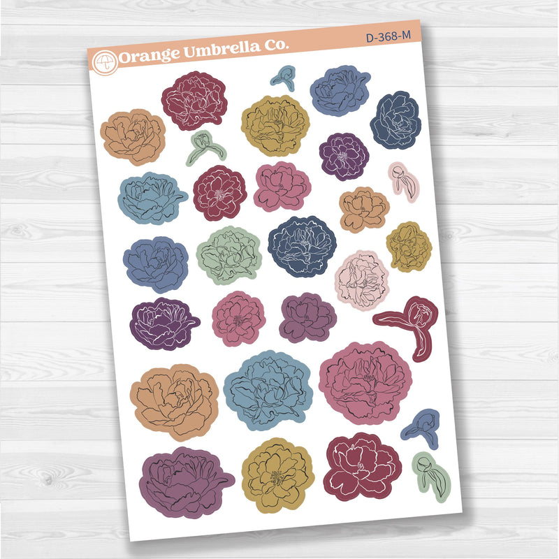 Peony Floral Deco Stickers | Decorative Planner Stickers | D-368