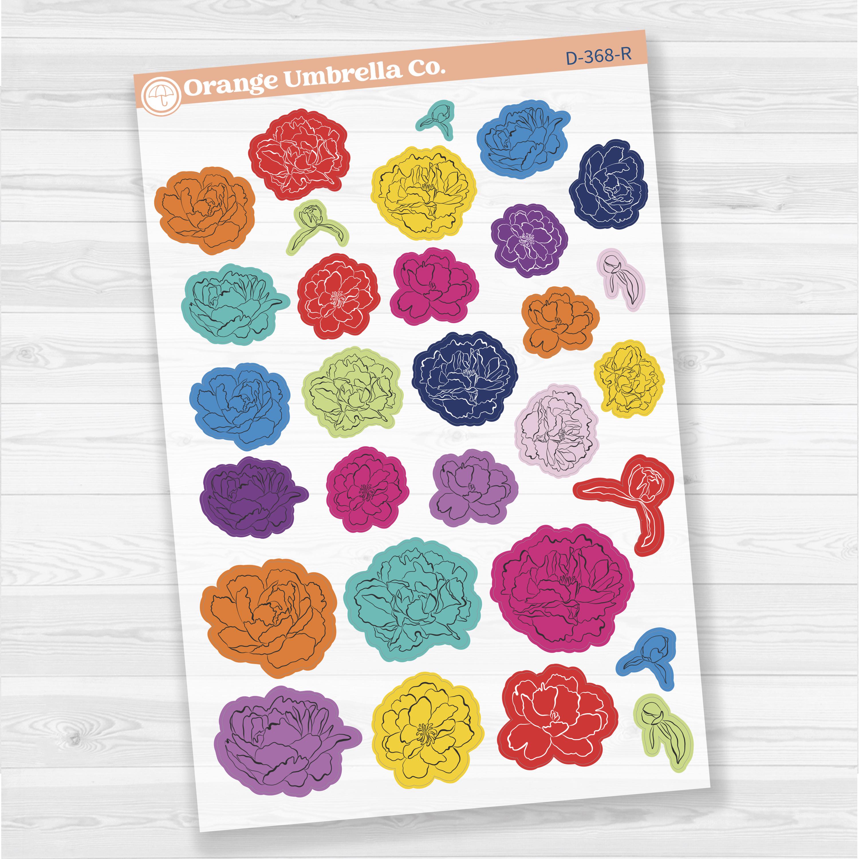 Decorative Planner Stickers | Peony Floral Deco Stickers | Clear Matte | D-368-CM