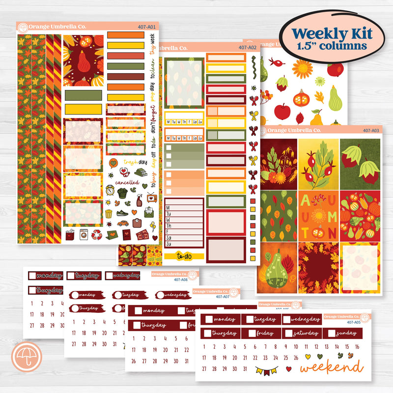 Colorful Autumn Stickers | Weekly Sticker Kit for Vertical Planners like Erin Condren | Vivid | KIT-407-A