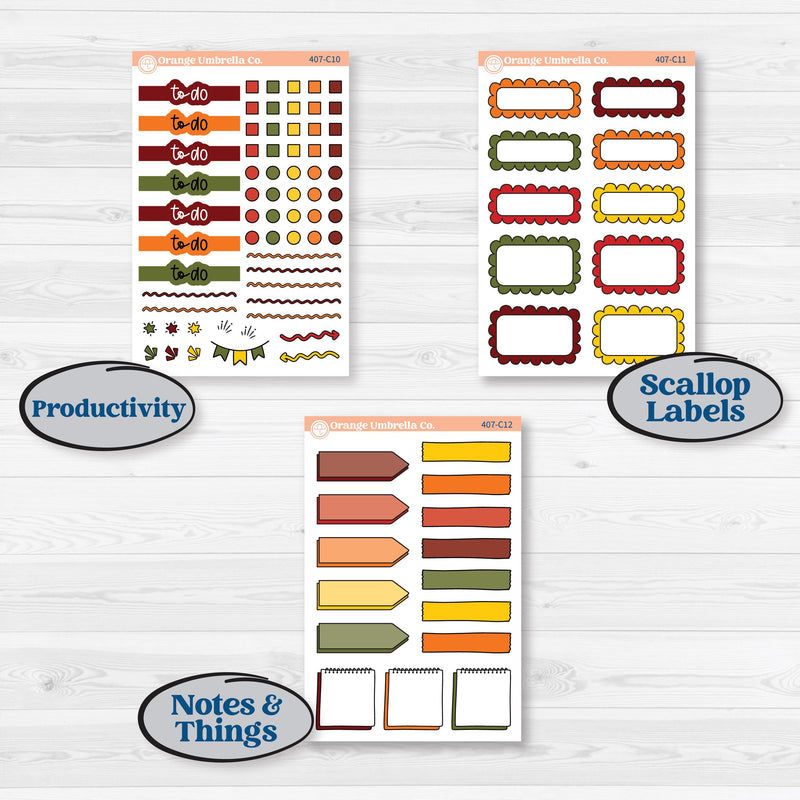 Colorful Autumn Stickers | Weekly Add-On Labels Planner Kit Stickers | Vivid | KIT-407-C