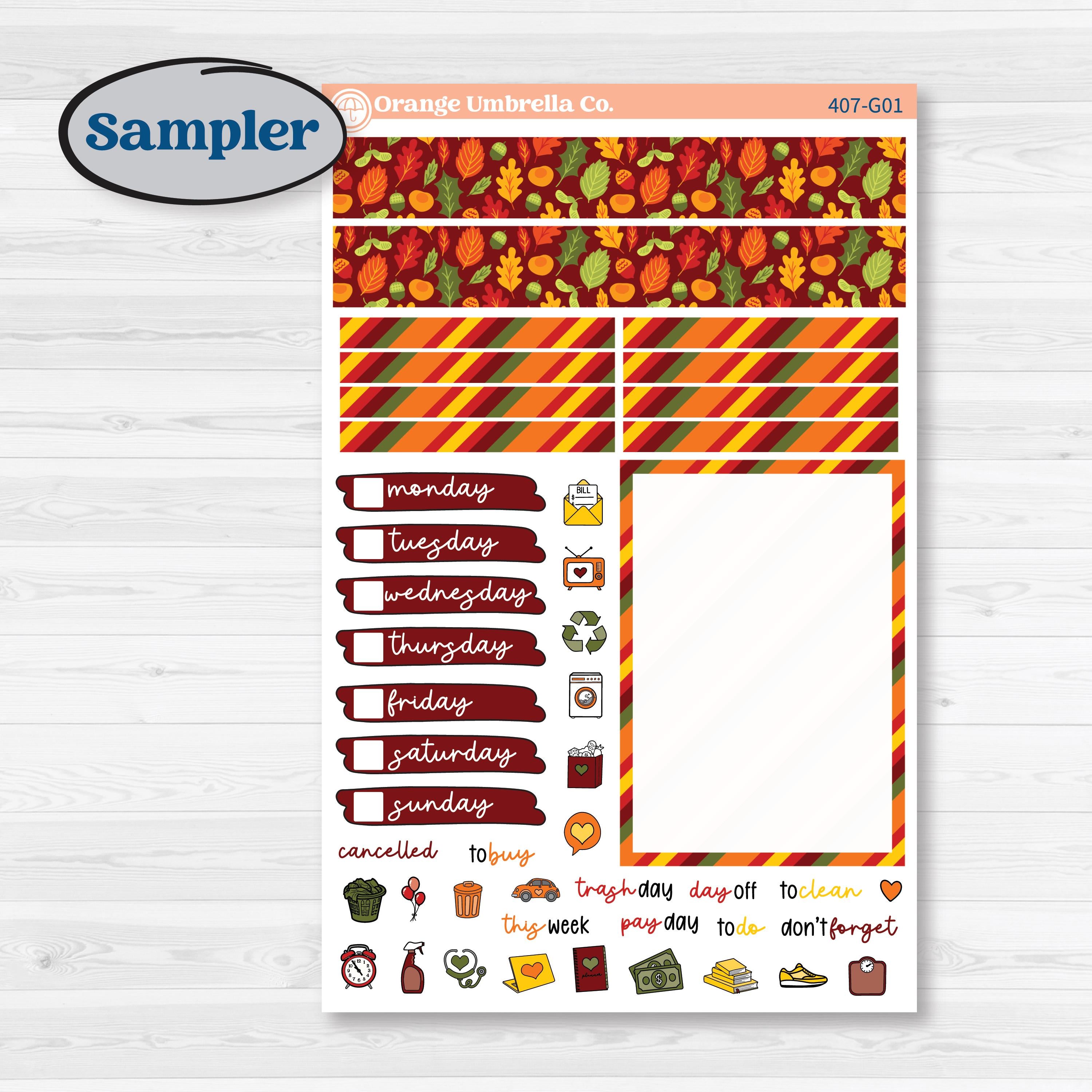 Colorful Autumn Stickers | A5 Compact Vertical Planner Kit Stickers for Erin Condren | Vivid | KIT-407-G