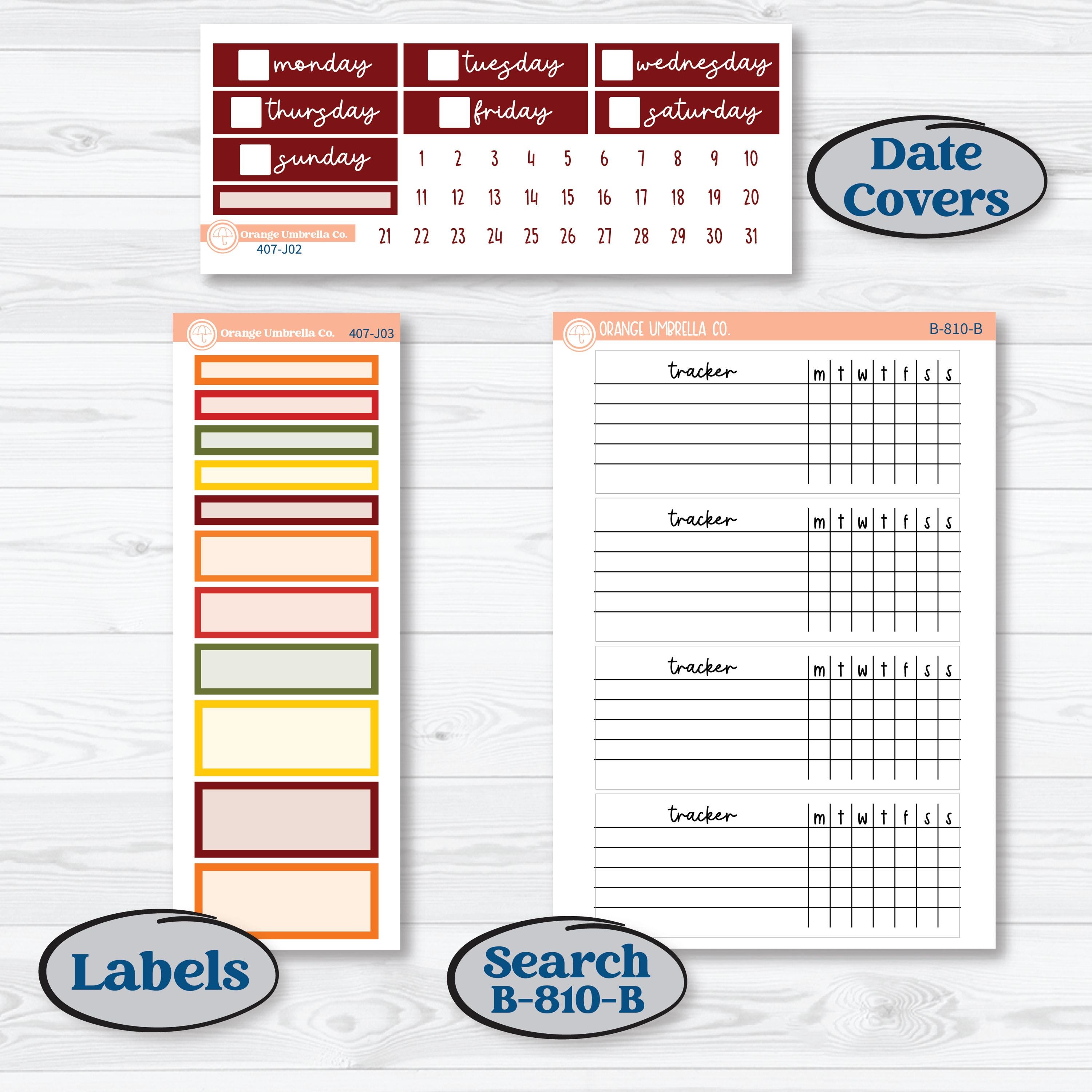 Colorful Autumn Stickers | Plum Vertical Priorities 7x9 Planner Kit Stickers | Vivid | KIT-407-J