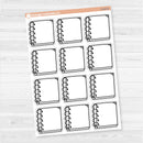 Large journaling spiral notes sticker sheet with 12 big boxes for decorative journaling, scrapbooking, or planner spreads.
