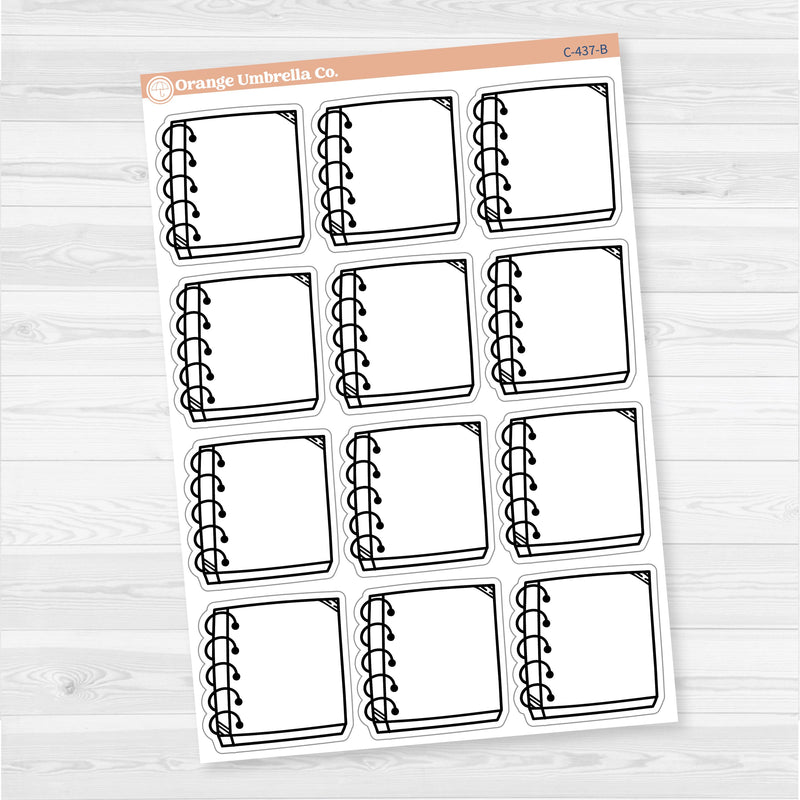 Large journaling spiral notes sticker sheet with 12 big boxes for decorative journaling, scrapbooking, or planner spreads.
