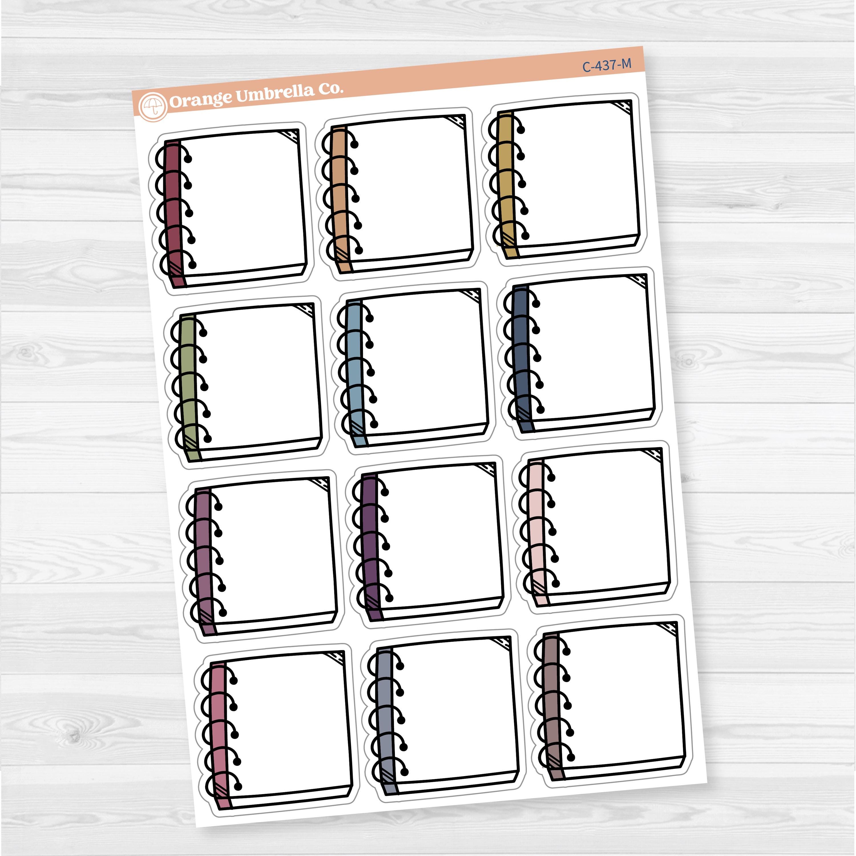 Large journaling spiral notes sticker sheet with 12 big boxes for decorative journaling, scrapbooking, or planner spreads.
