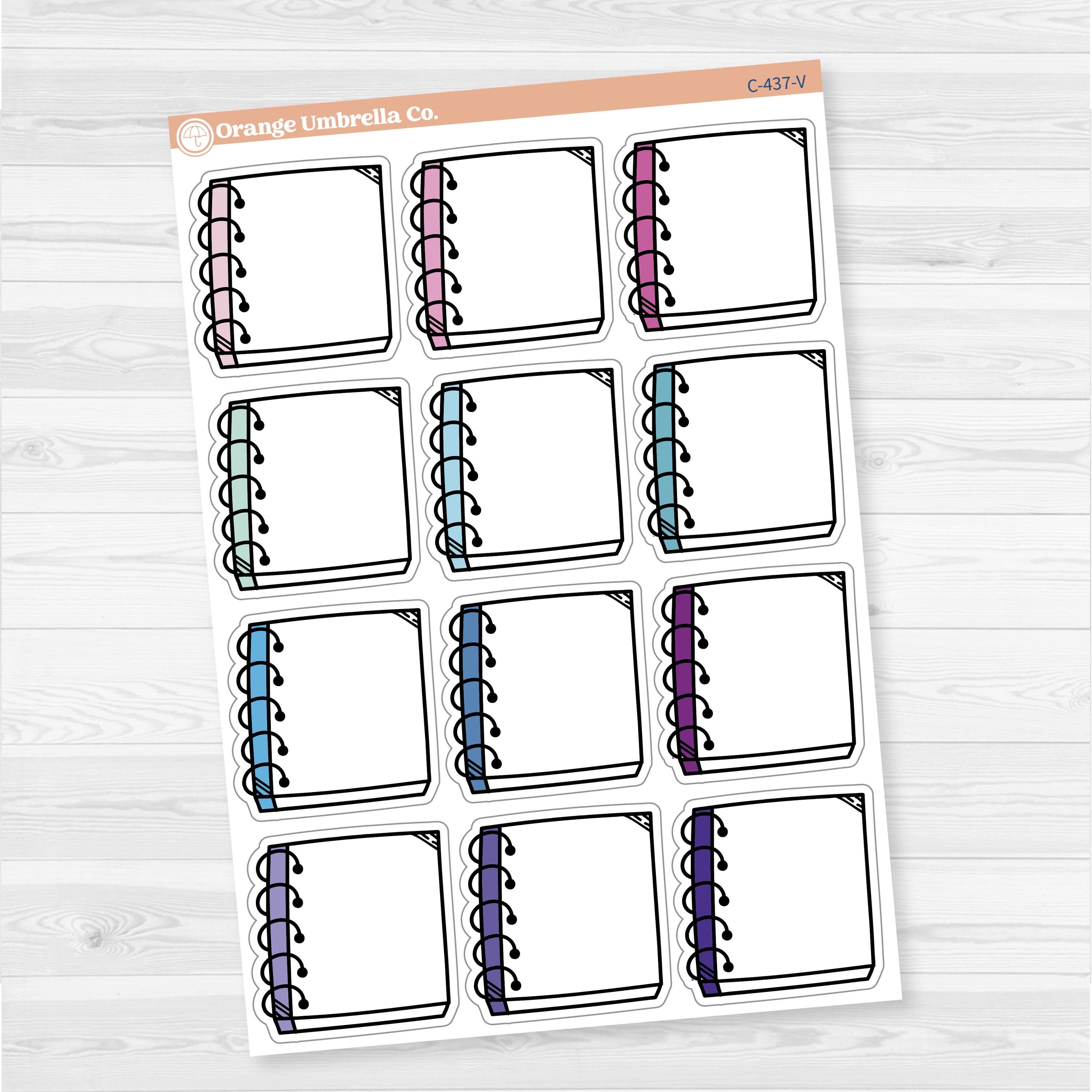 Large journaling spiral notes sticker sheet with 12 big boxes for decorative journaling, scrapbooking, or planner spreads.
