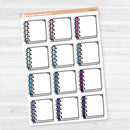 Large journaling spiral notes sticker sheet with 12 big boxes for decorative journaling, scrapbooking, or planner spreads.
