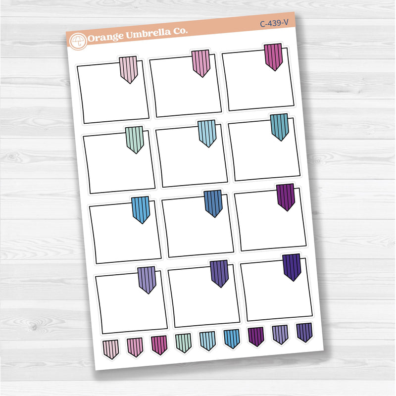 Large white flag journaling box sticker sheet with 12 big decorative flag boxes for planners and journaling.