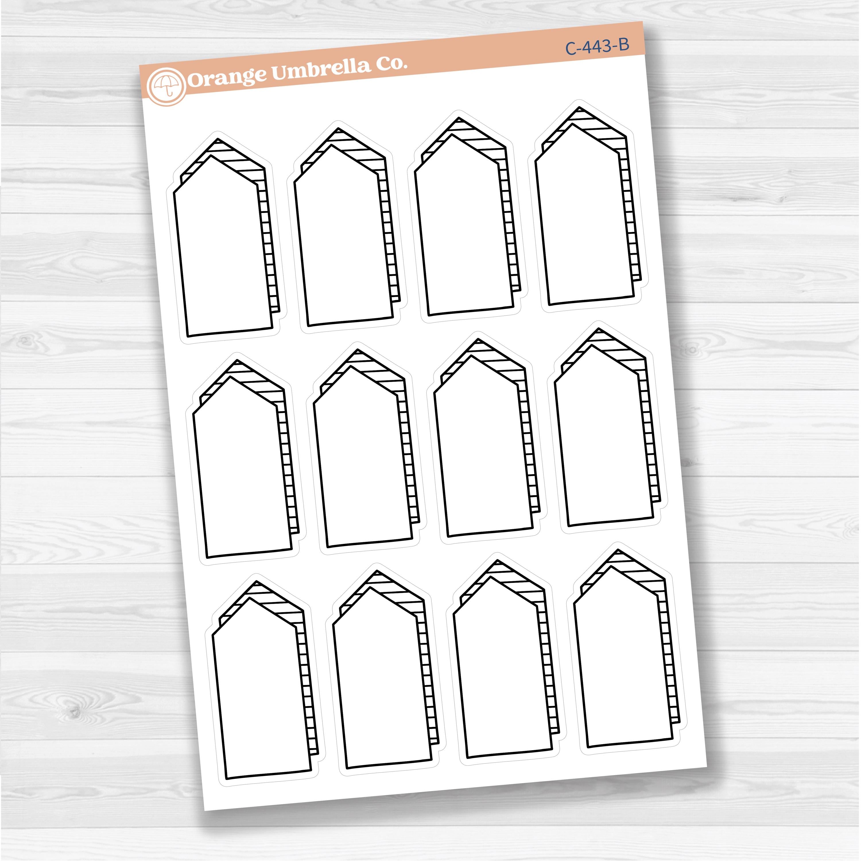 Sticker sheet with large arrow-shaped journaling note boxes for planners and scrapbooking — white matte.