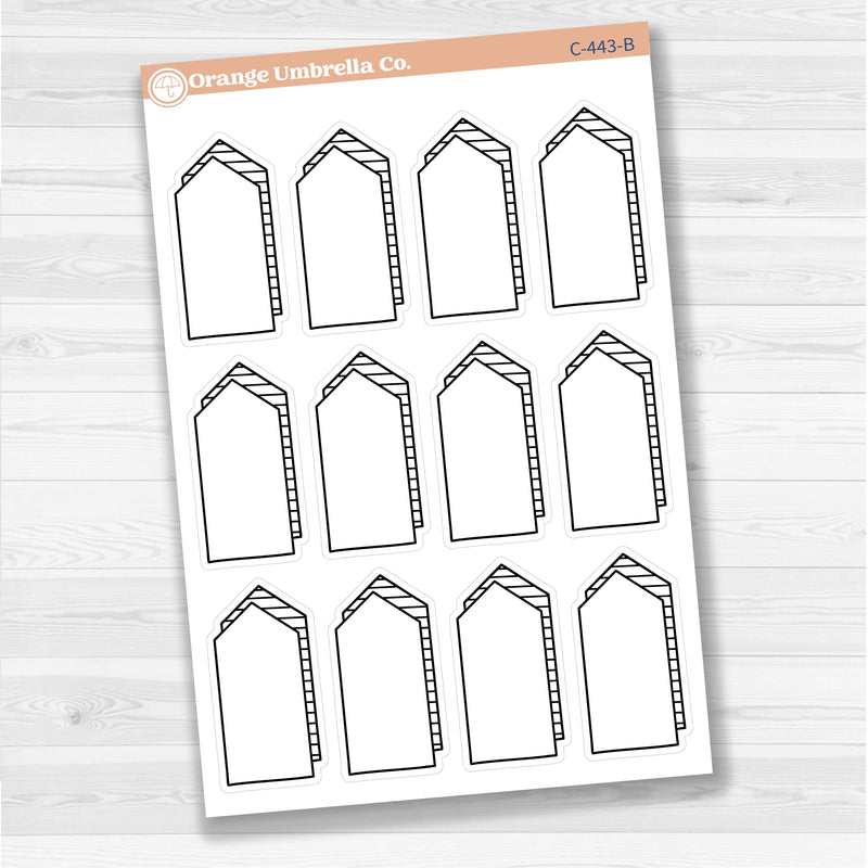 Sticker sheet with large arrow-shaped journaling note boxes for planners and scrapbooking — white matte.