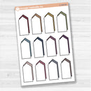 Sticker sheet with large arrow-shaped journaling note boxes for planners and scrapbooking — white matte.