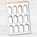 Sticker sheet with large arrow-shaped journaling note boxes for planners and scrapbooking — white matte.