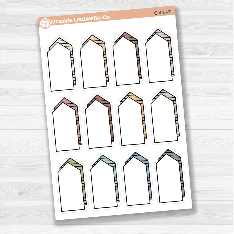 Sticker sheet with large arrow-shaped journaling note boxes for planners and scrapbooking — white matte.