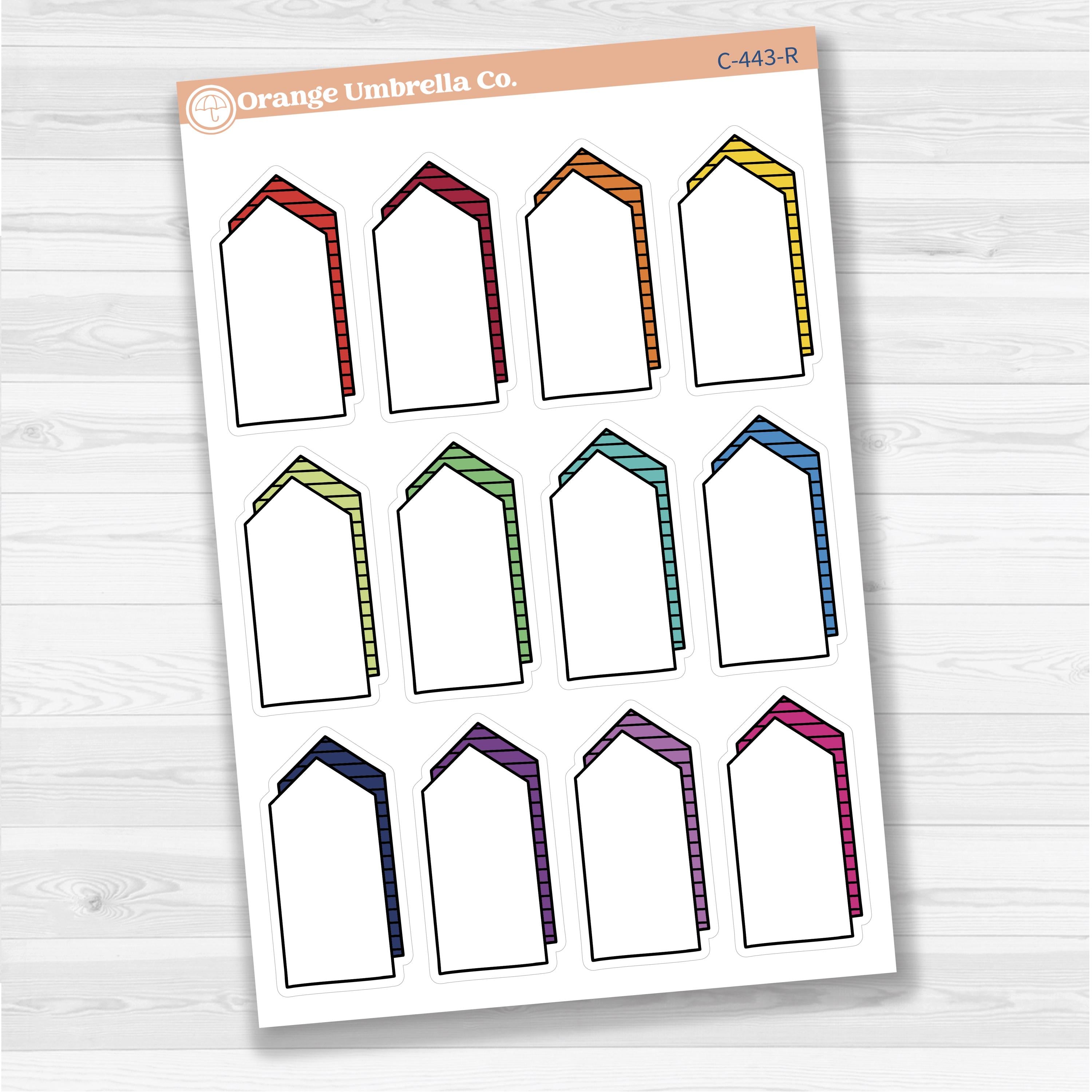 Sticker sheet with large arrow-shaped journaling note boxes for planners and scrapbooking — white matte.