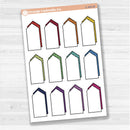 Sticker sheet with large arrow-shaped journaling note boxes for planners and scrapbooking — white matte.