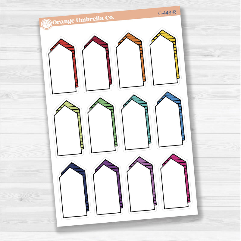 Sticker sheet with large arrow-shaped journaling note boxes for planners and scrapbooking — white matte.