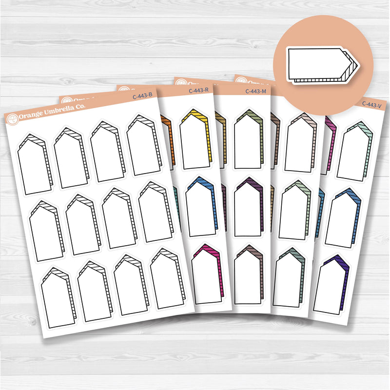 Sticker sheet with large arrow-shaped journaling note boxes for planners and scrapbooking — white matte.