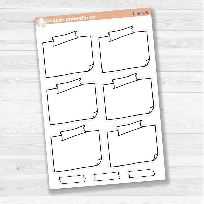 Sticker sheet with large rectangular washi tape journaling boxes for planners, scrapbooking, and Bible journaling — white matte.