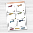 Sticker sheet with large rectangular washi tape journaling boxes for planners, scrapbooking, and Bible journaling — white matte.