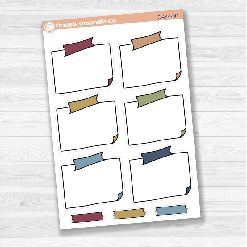 Sticker sheet with large rectangular washi tape journaling boxes for planners, scrapbooking, and Bible journaling — white matte.