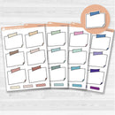 Sticker sheet with large rectangular washi tape journaling boxes for planners, scrapbooking, and Bible journaling — white matte.